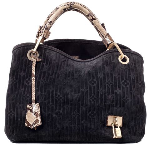 LOUIS VUITTON Suede Python Monogram Whisper PM Kohl.